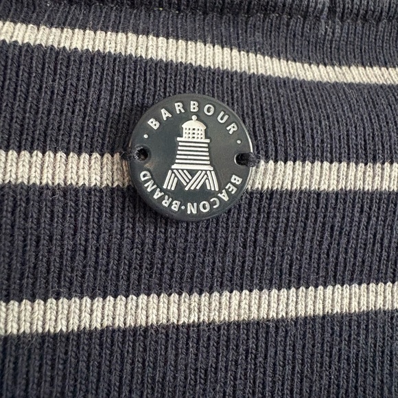 Barbour Navy & White Stripe Side Zip Cotton Pullover Top | Size 6 - Picture 6 of 8